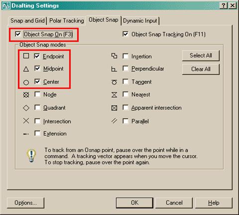Osnap Settings Dialog Box