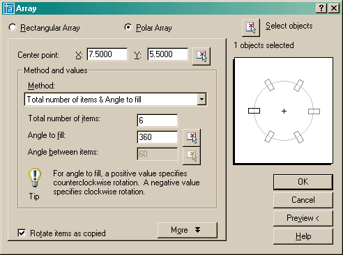 Polar Array Dialog Box