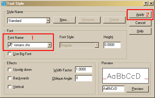 Text Style Dialog Box