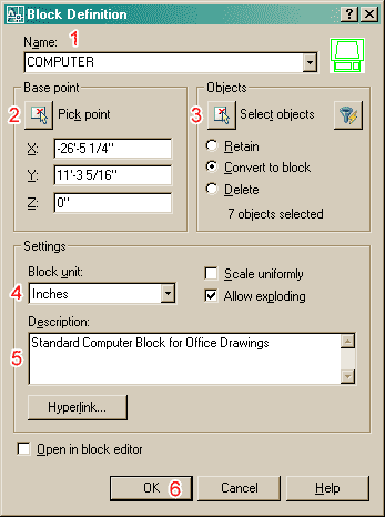 Block Definition Dialog Box