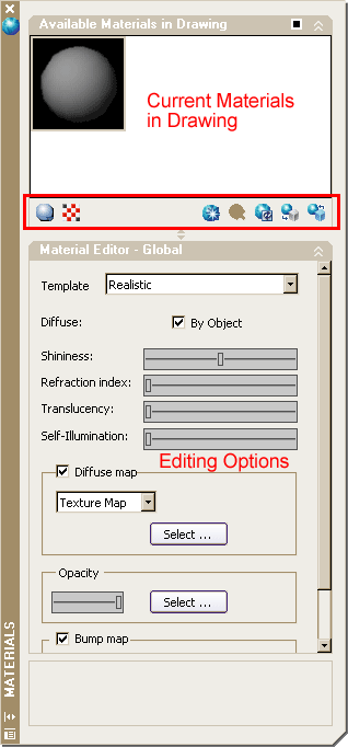 Materials Palette in AutoCAD 2007