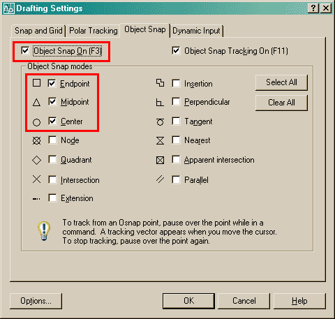 Osnap Settings Dialog Box
