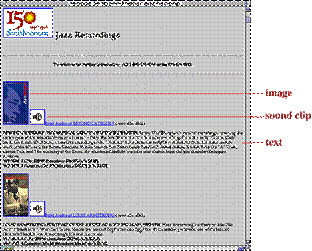 Screen shot of a Smithsonian webpage with  images, sound clips and text