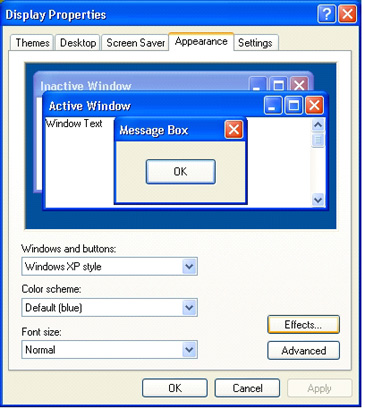 Control Panel: Display: Appearance tab: Effects button